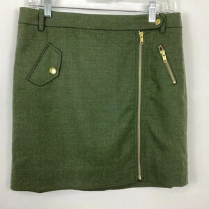 J. Crew Green Wool Blend Military Style  Zipper Skirt Size 6